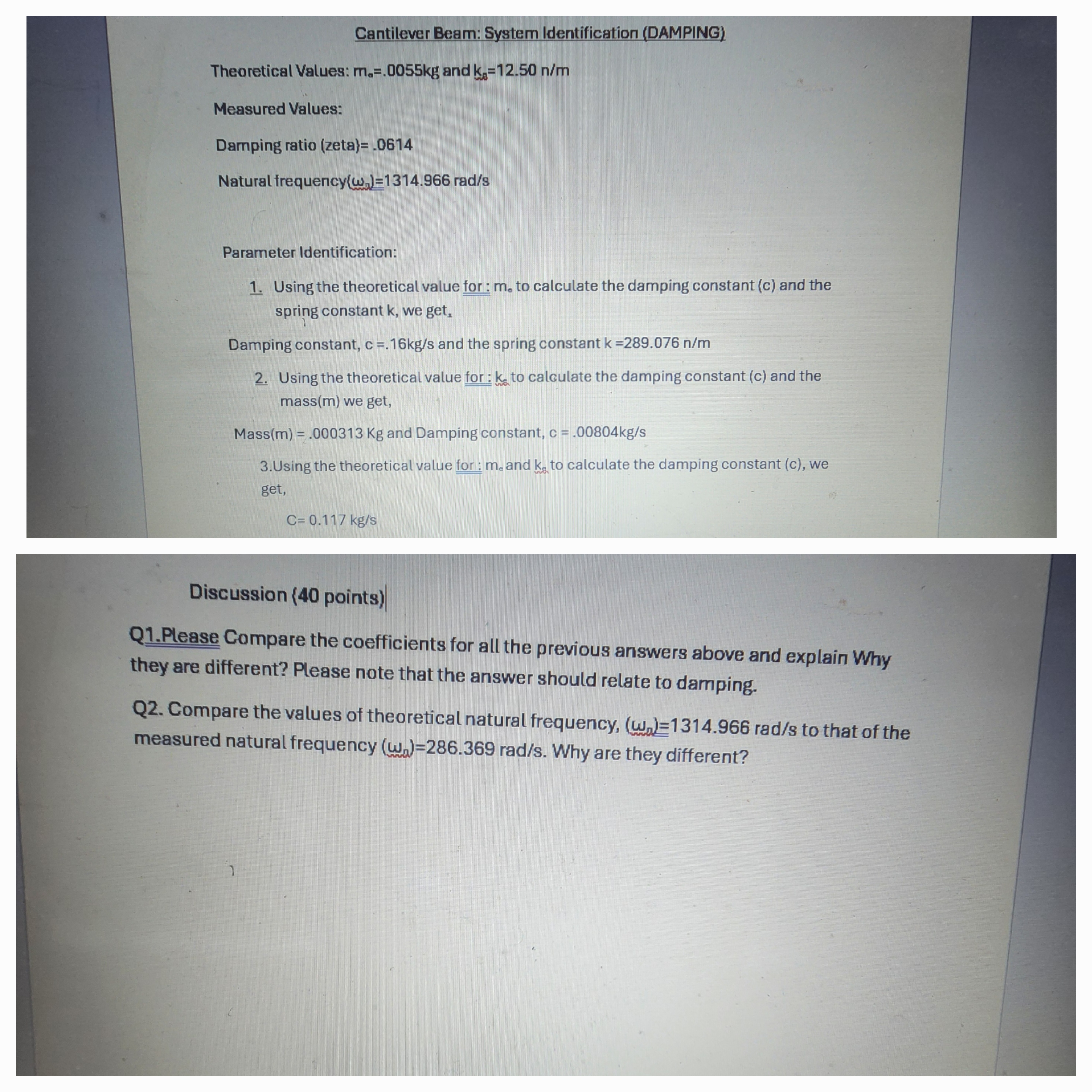 Cantilever Beam: System Identification ( DAMPING