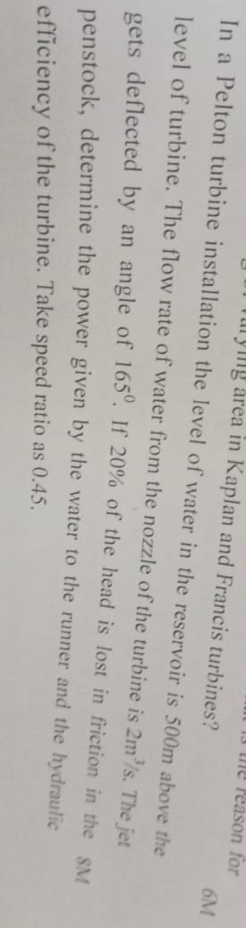g area in Kaplan and Francis turbines? the level