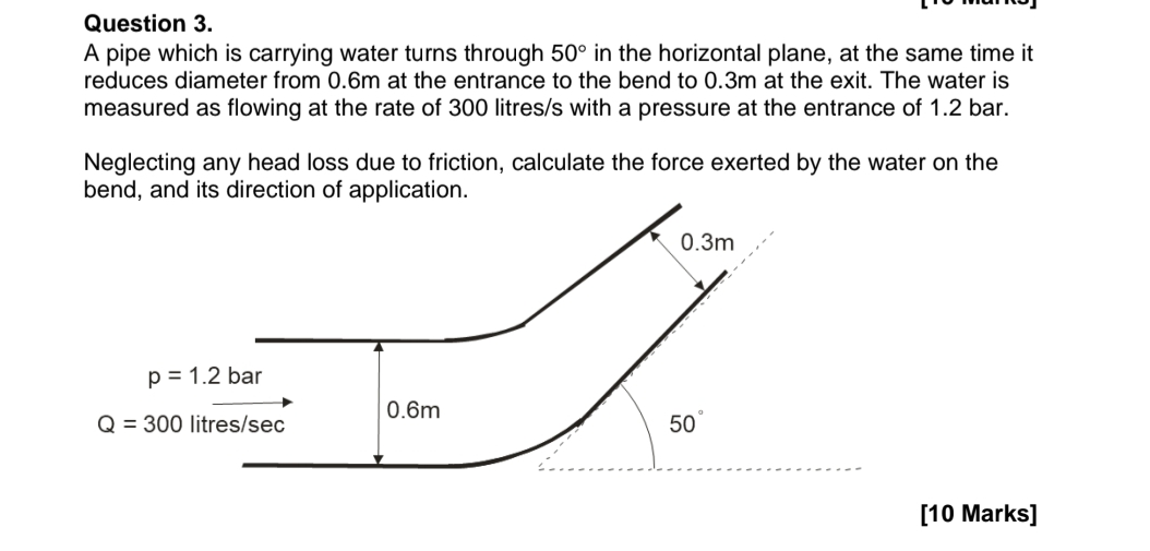 Question 3 . A pipe which is carrying water turns