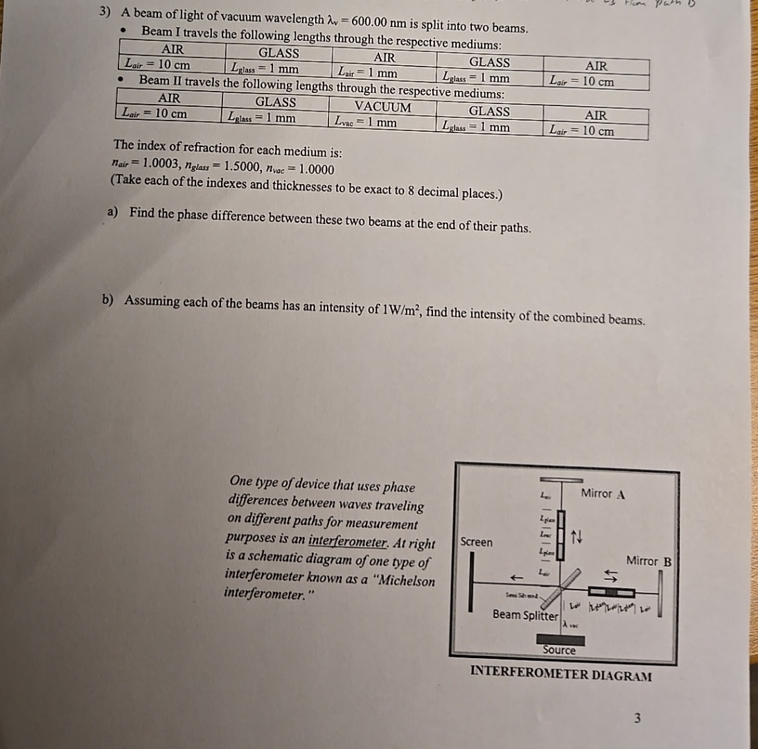 A beam of light of vacuum wavelength v = 6 0 0 .