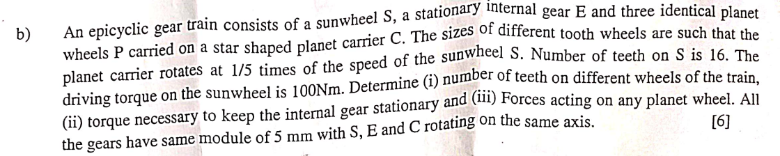 b ) An epicyclic gear train consists of a