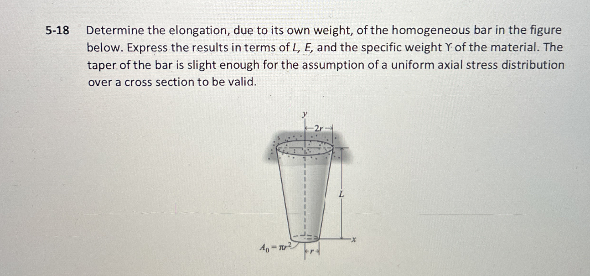 5 - 1 8 Determine the elongation, due to its own