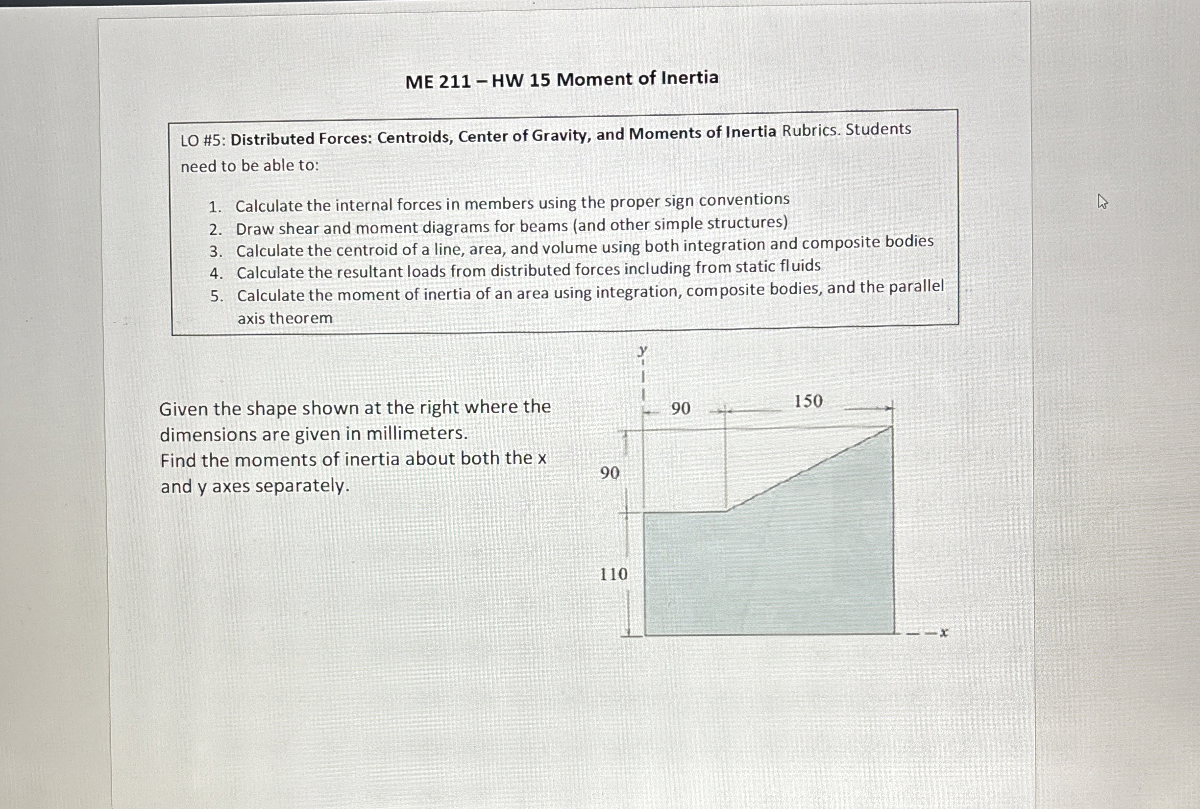 ME 2 1 1 - HW 1 5 Moment of Inertia LO # 5 :
