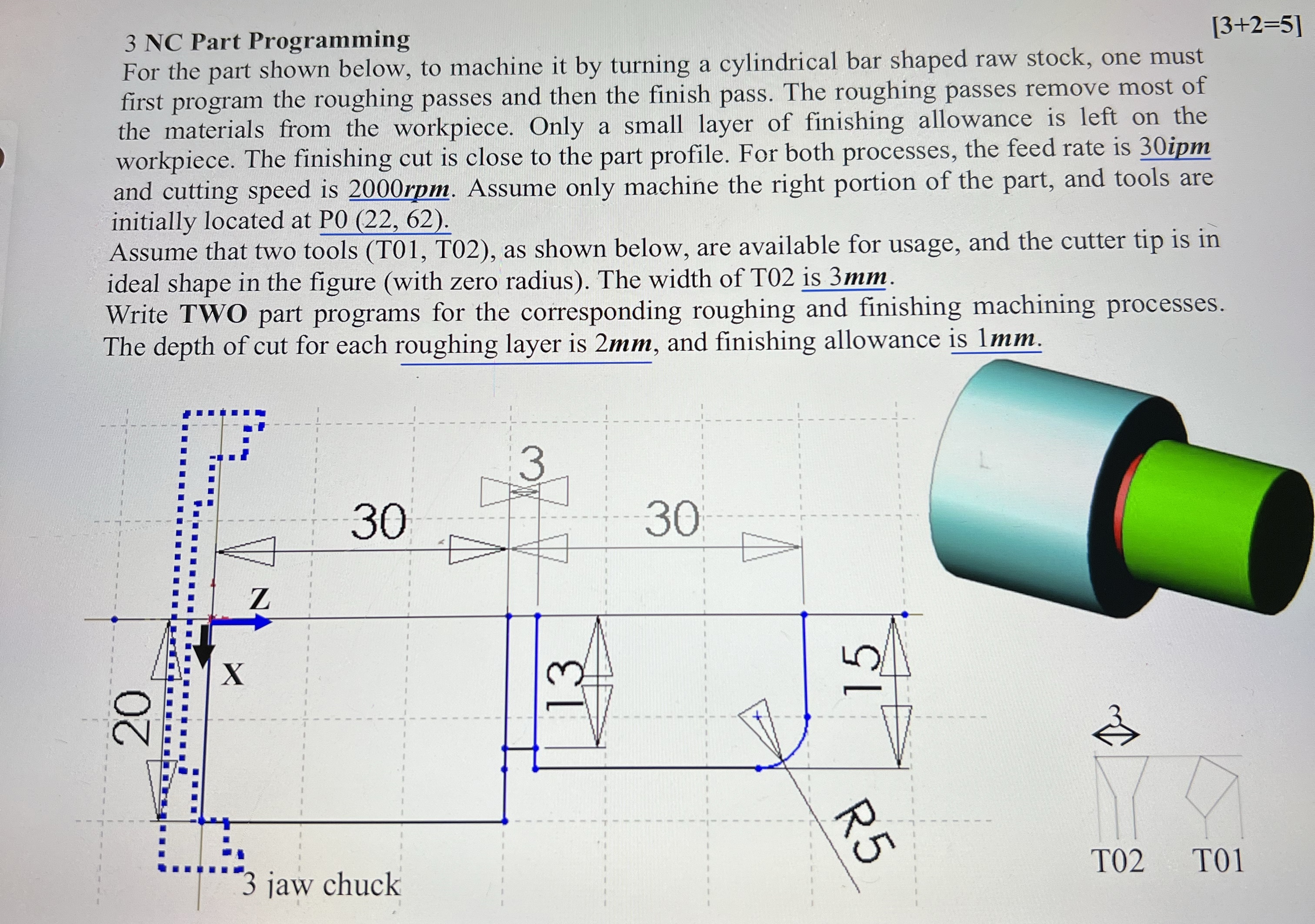 3 NC Part Programming 3 + 2 = 5 For the part