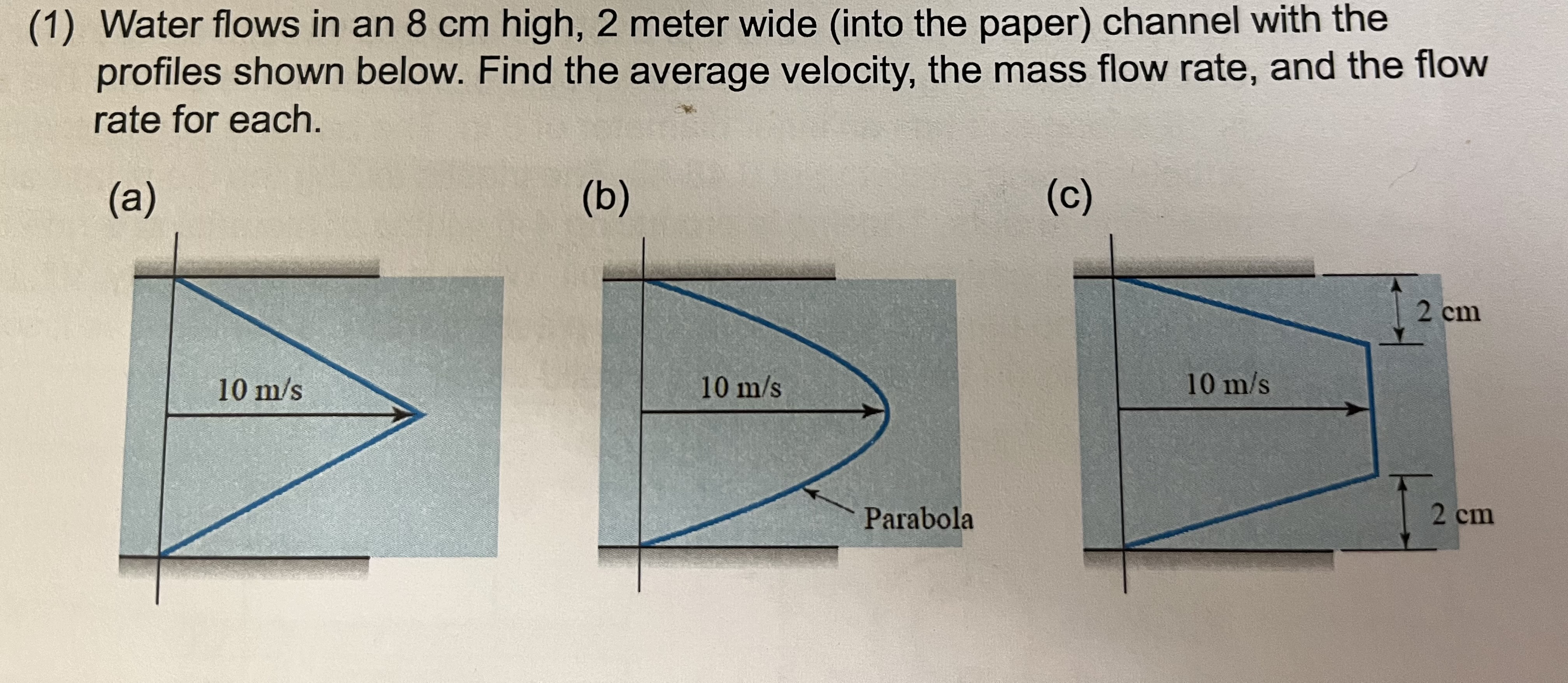 ( 1 ) Water flows in an 8 cm high, 2 meter wide (
