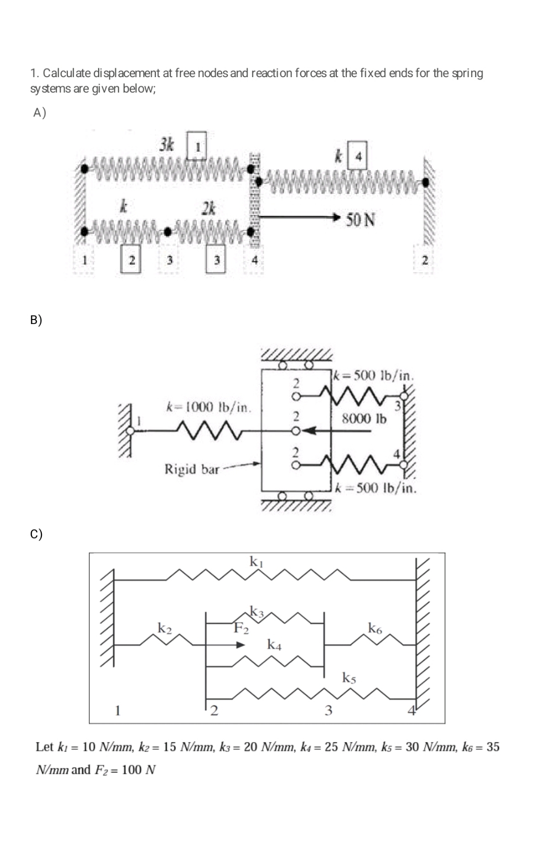 Calculate displacement at free nodes and reaction