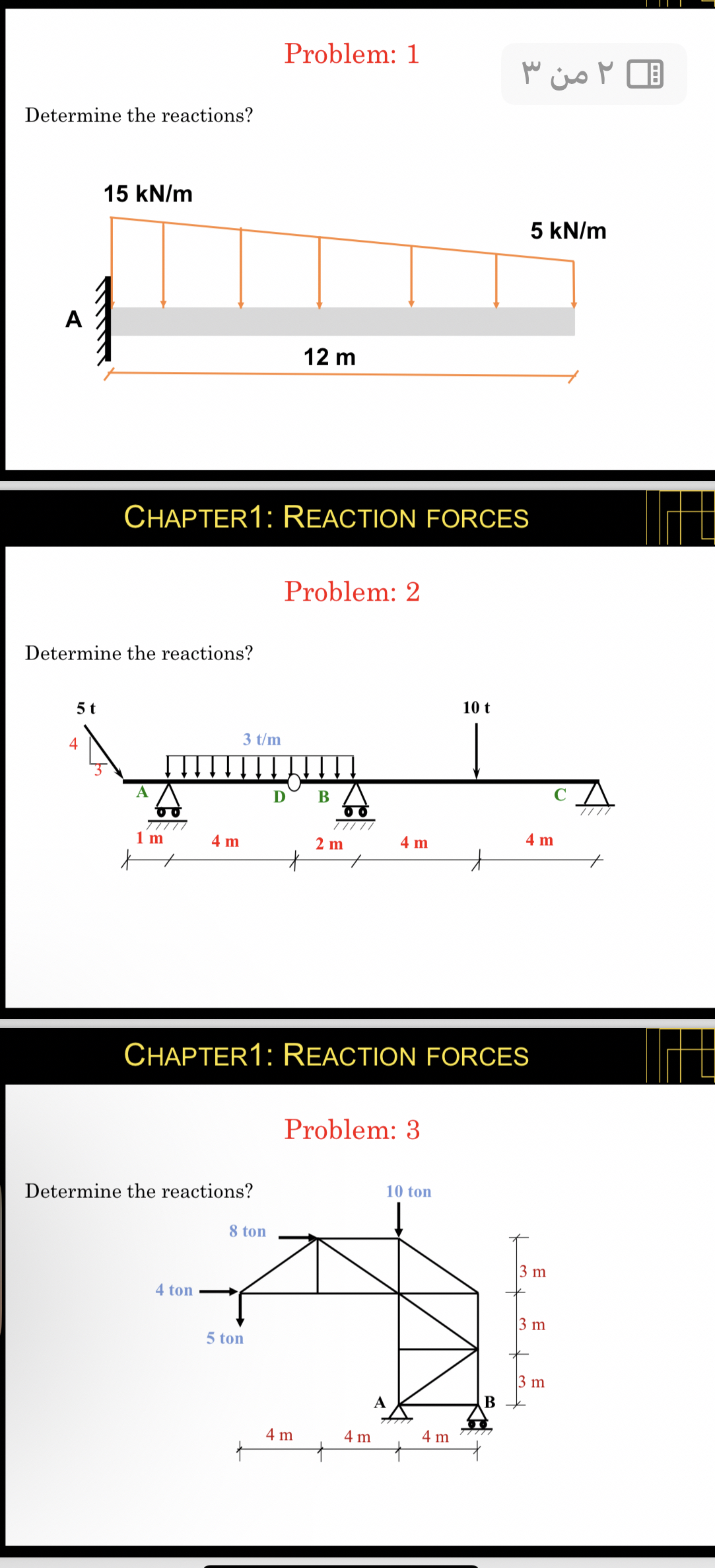 CHAPTER 1 : REACTION FORCES Problem: 2 Determine