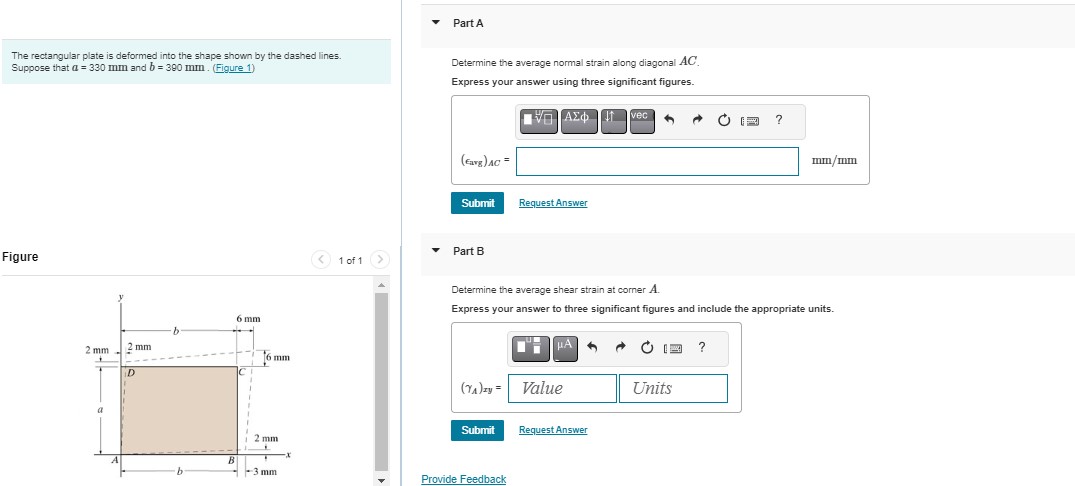 Part A The rectangular plate is deformed into the