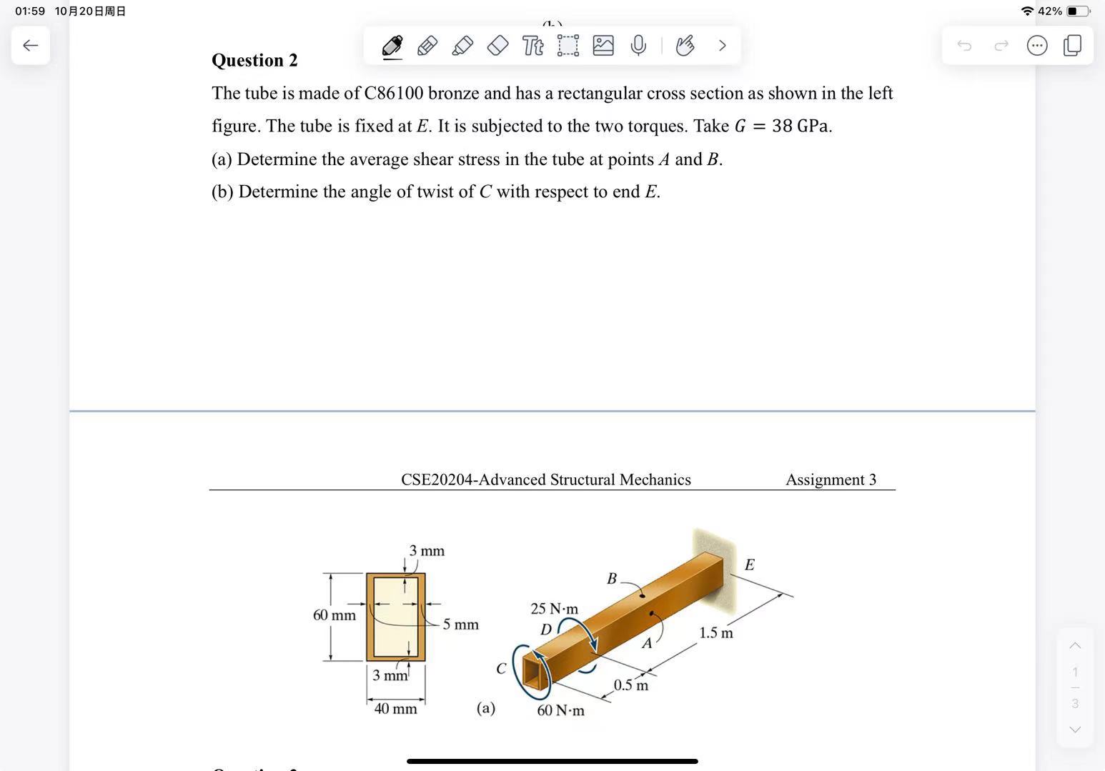 Question 2 The tube is made of C 8 6 1 0 0 bronze