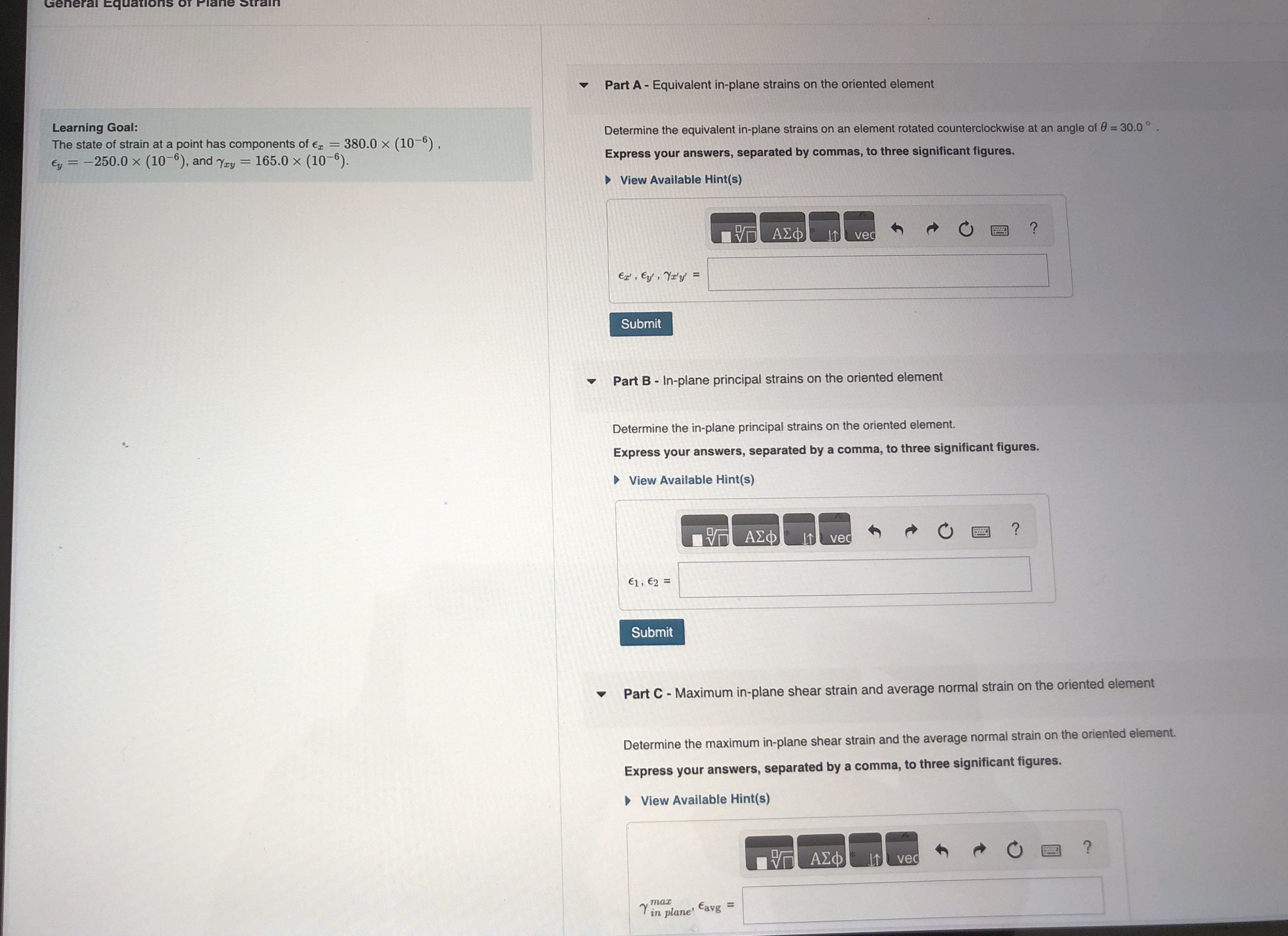 Generai Equations or Piane strain Learning Goal: