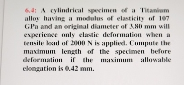 6 . 4 : A cylindrical specimen of a Titanium