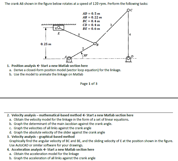 The crank AB shown in the figure below rotates at