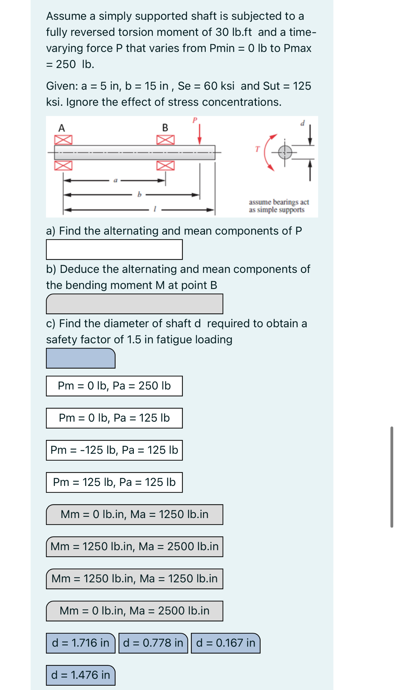 Assume a simply supported shaft is subjected to a