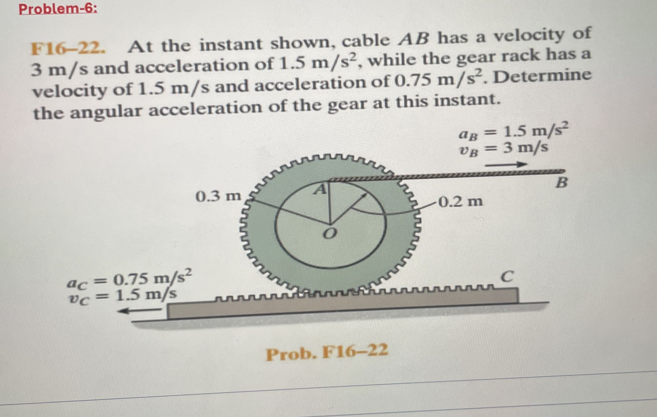 Problem - 6 : F 1 6 - 2 2 . At the instant shown,