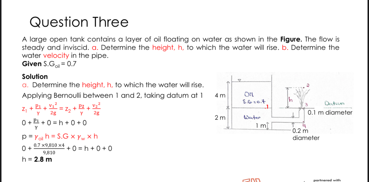 Question Three A large open tank contains a layer