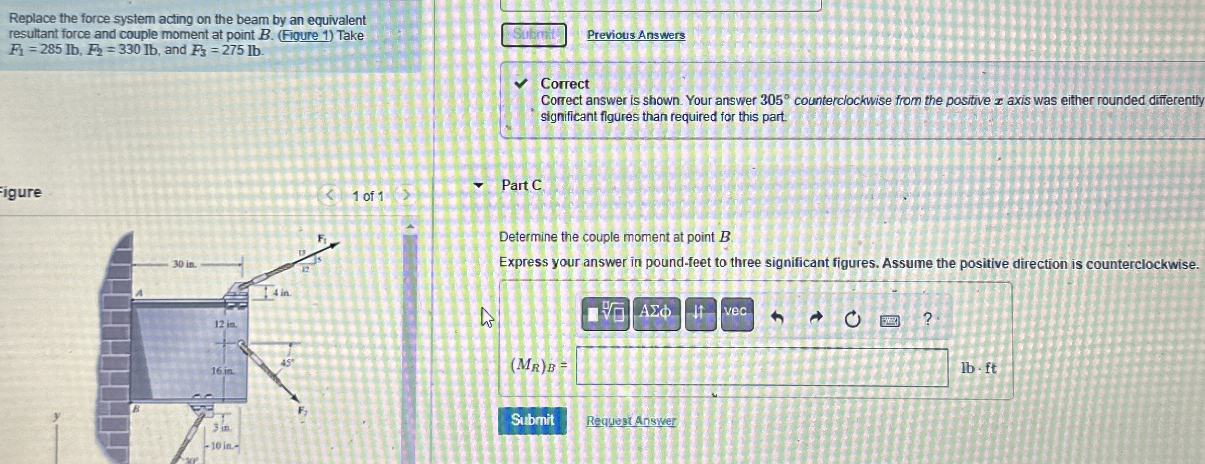 Replace the force system acting on the beam by an