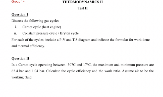 Group 1 4 THERMODYNAMICS II Test II Question 1