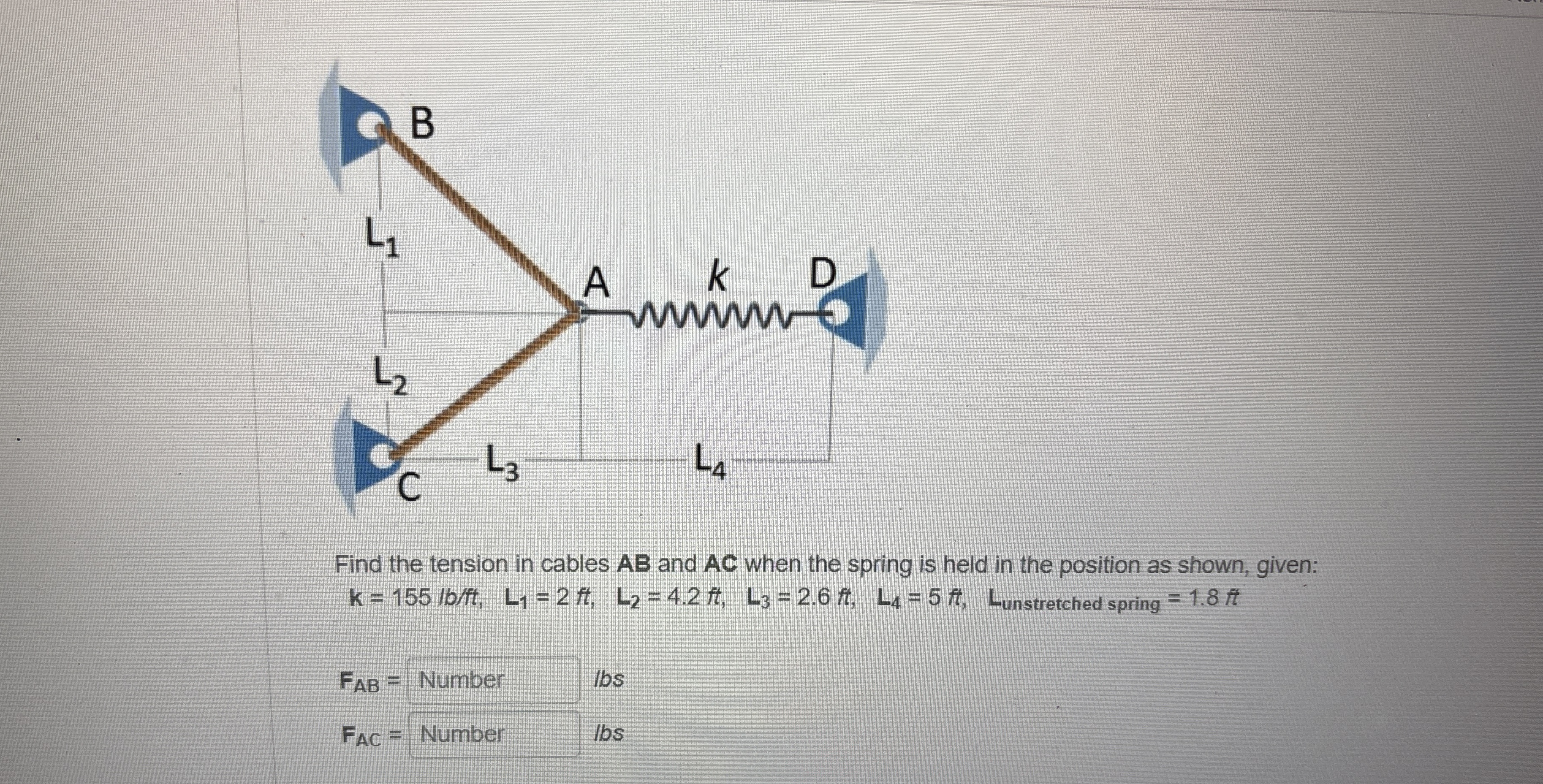 Find the tension in cables A B and A C when the