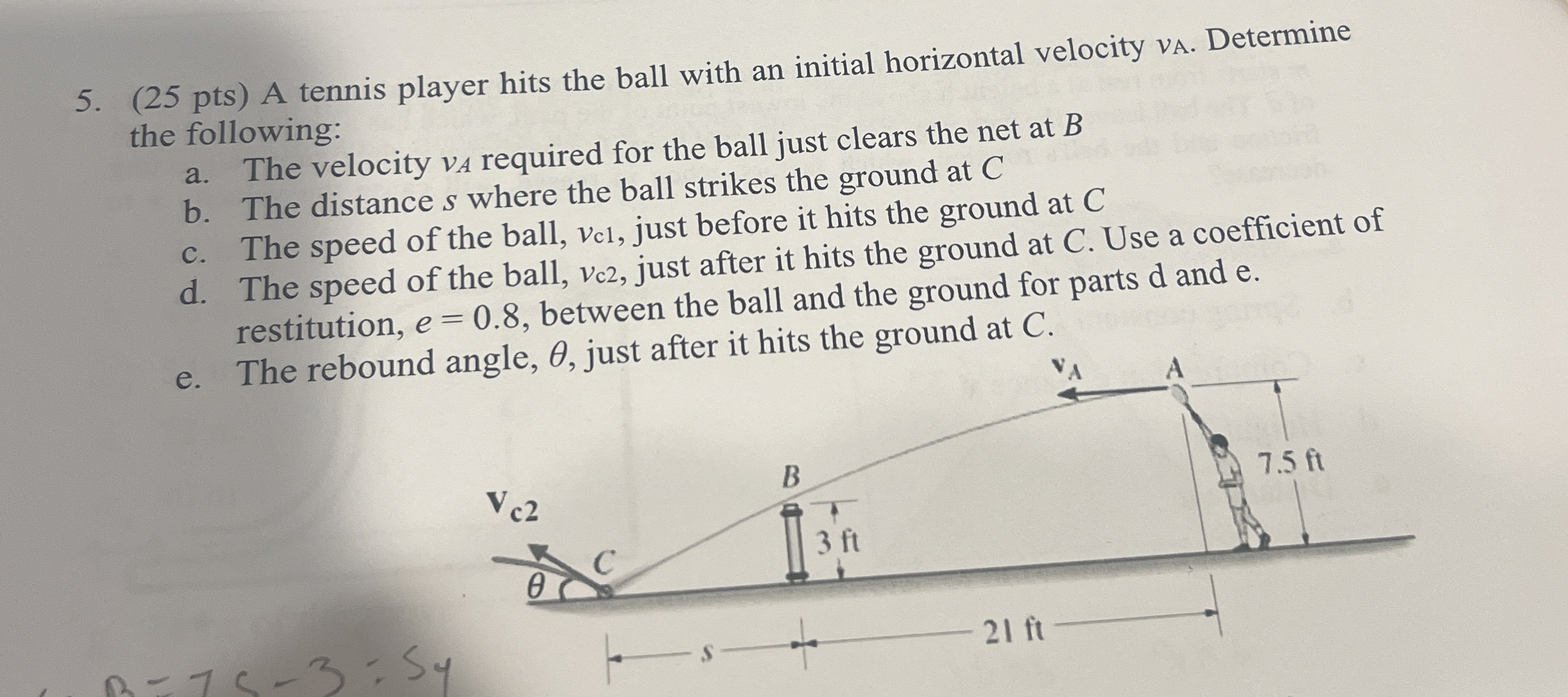 ( 2 5 pts ) A tennis player hits the ball with an