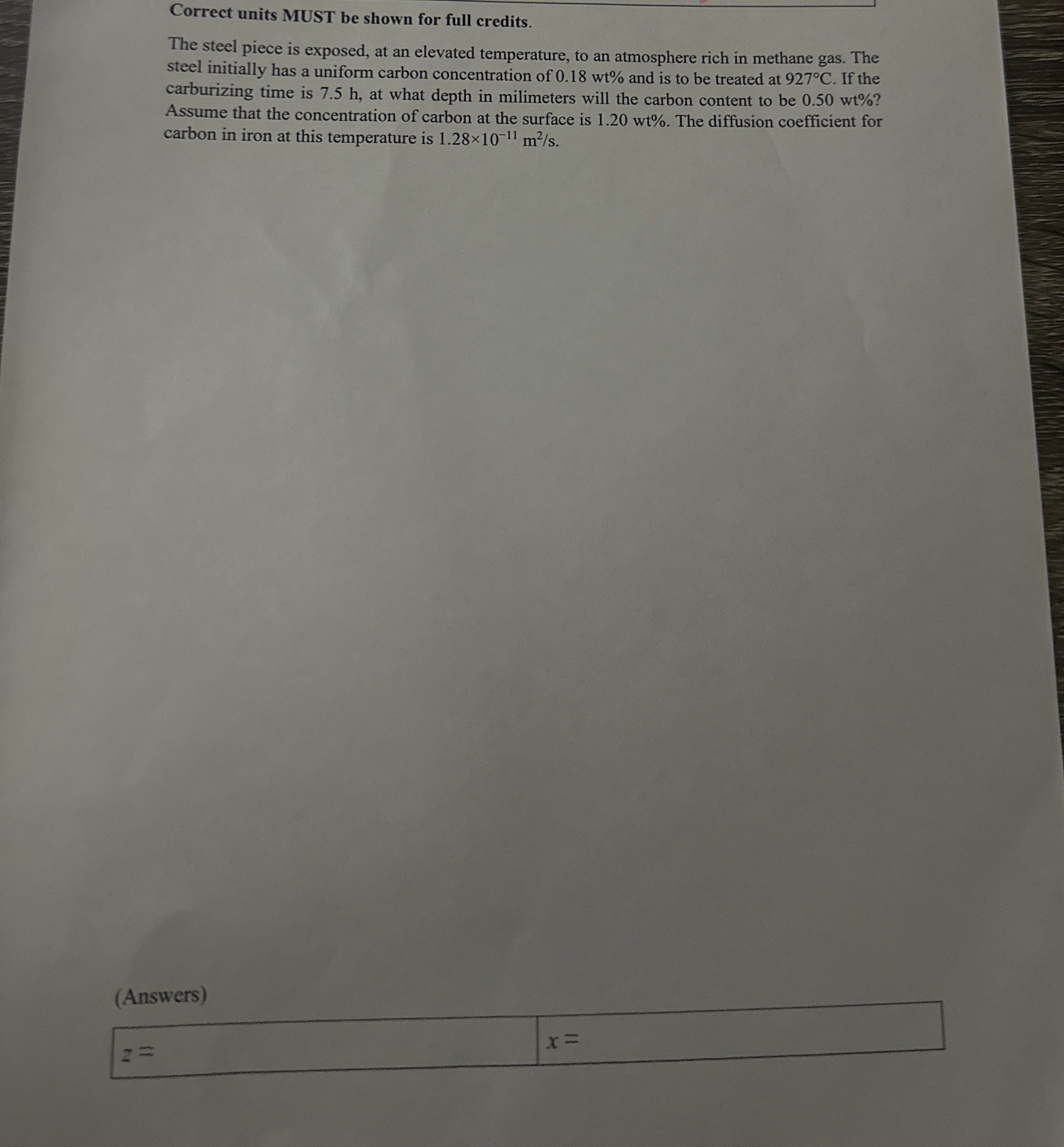 Correct units MUST be shown for full credits. The