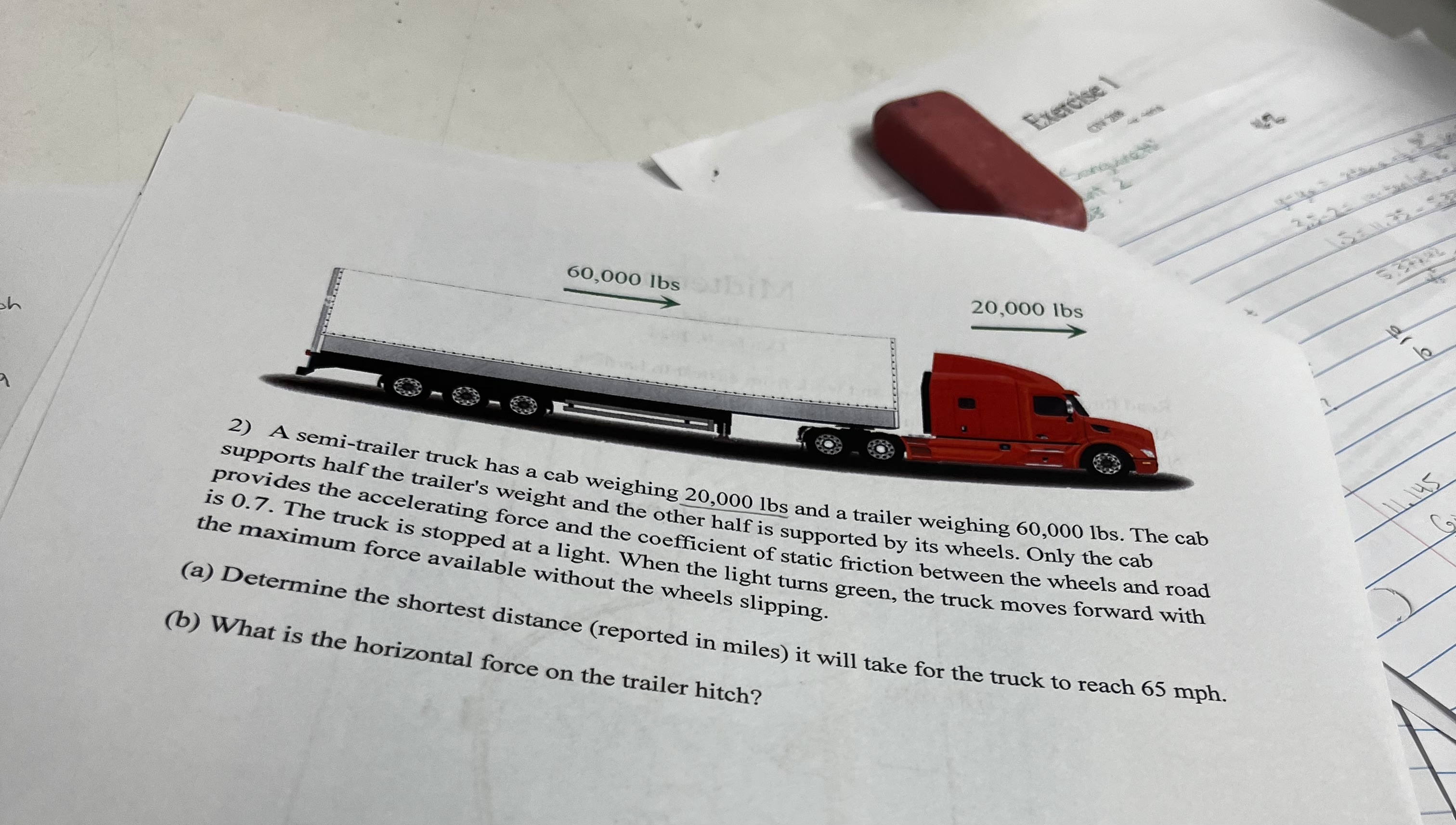 A semi - trailer truck has a cab weighing 2 0 , 0