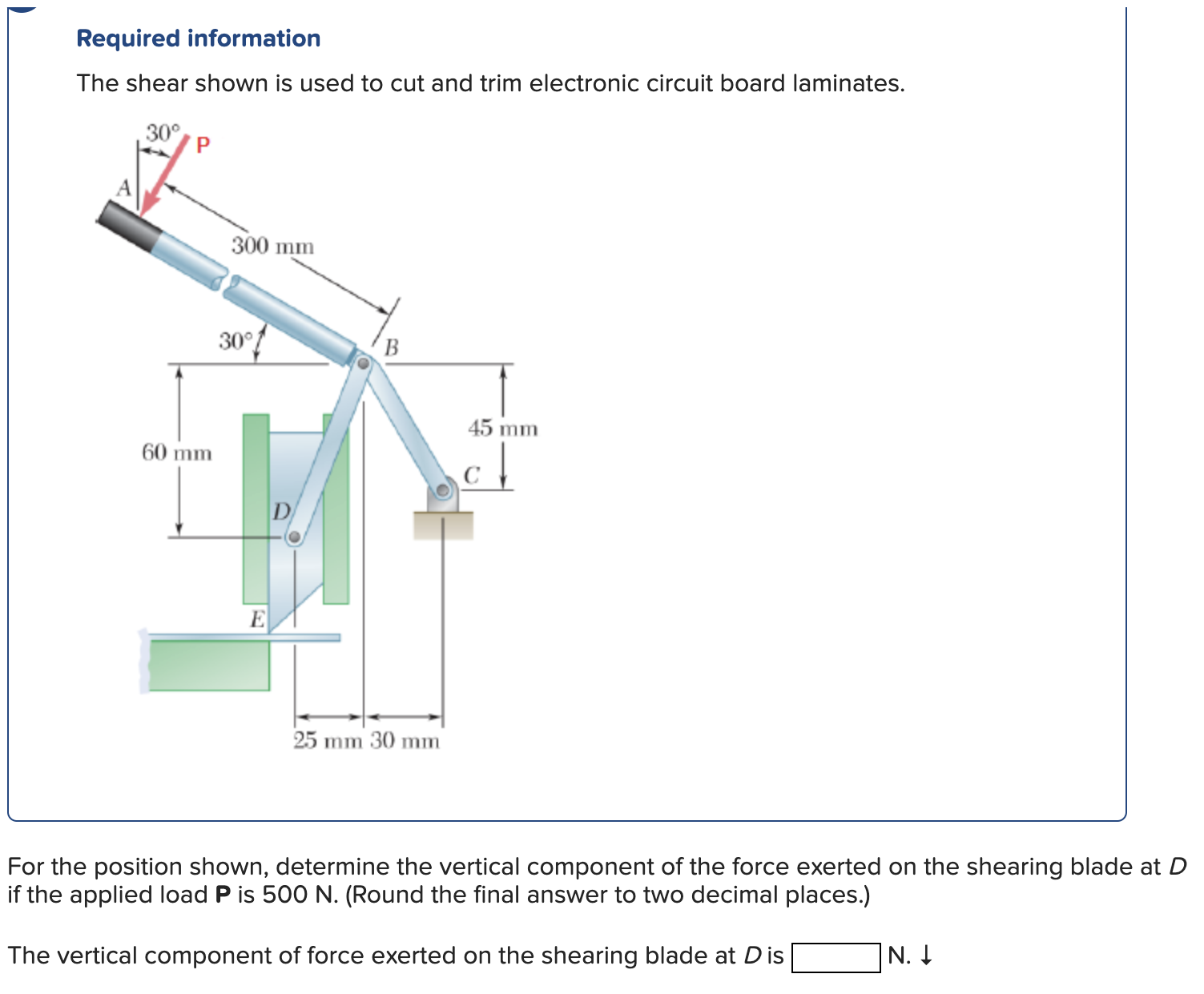Required information The shear shown is used to