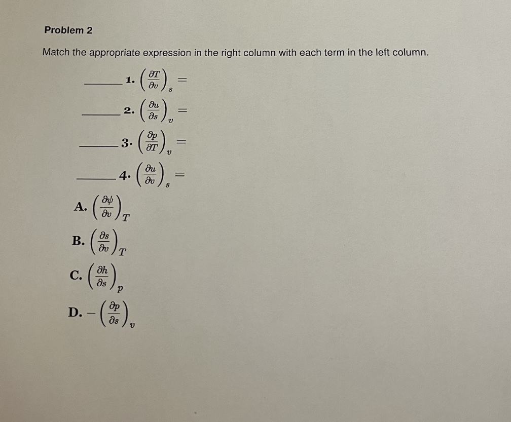 Problem 2 Match the appropriate expression in the
