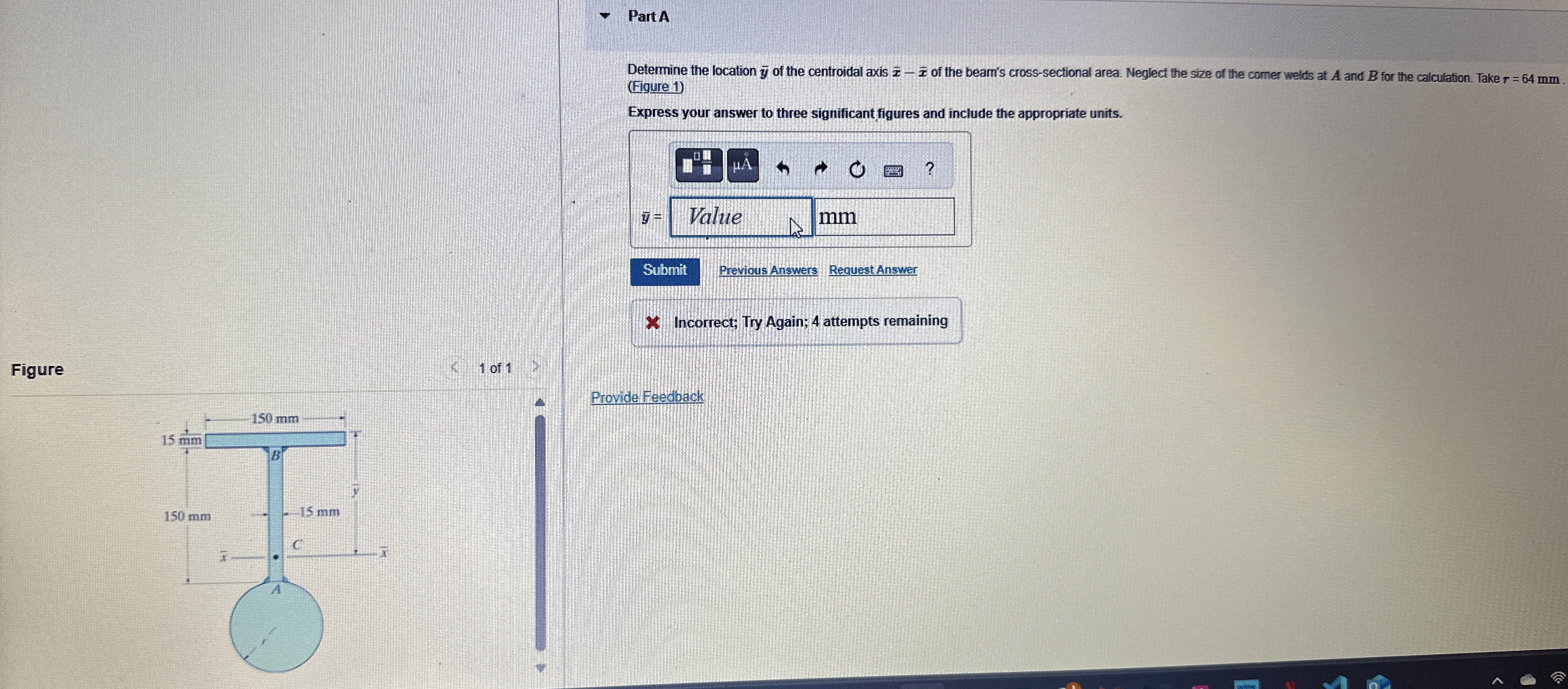 Part A Determine the location ? b a r ( y ) of