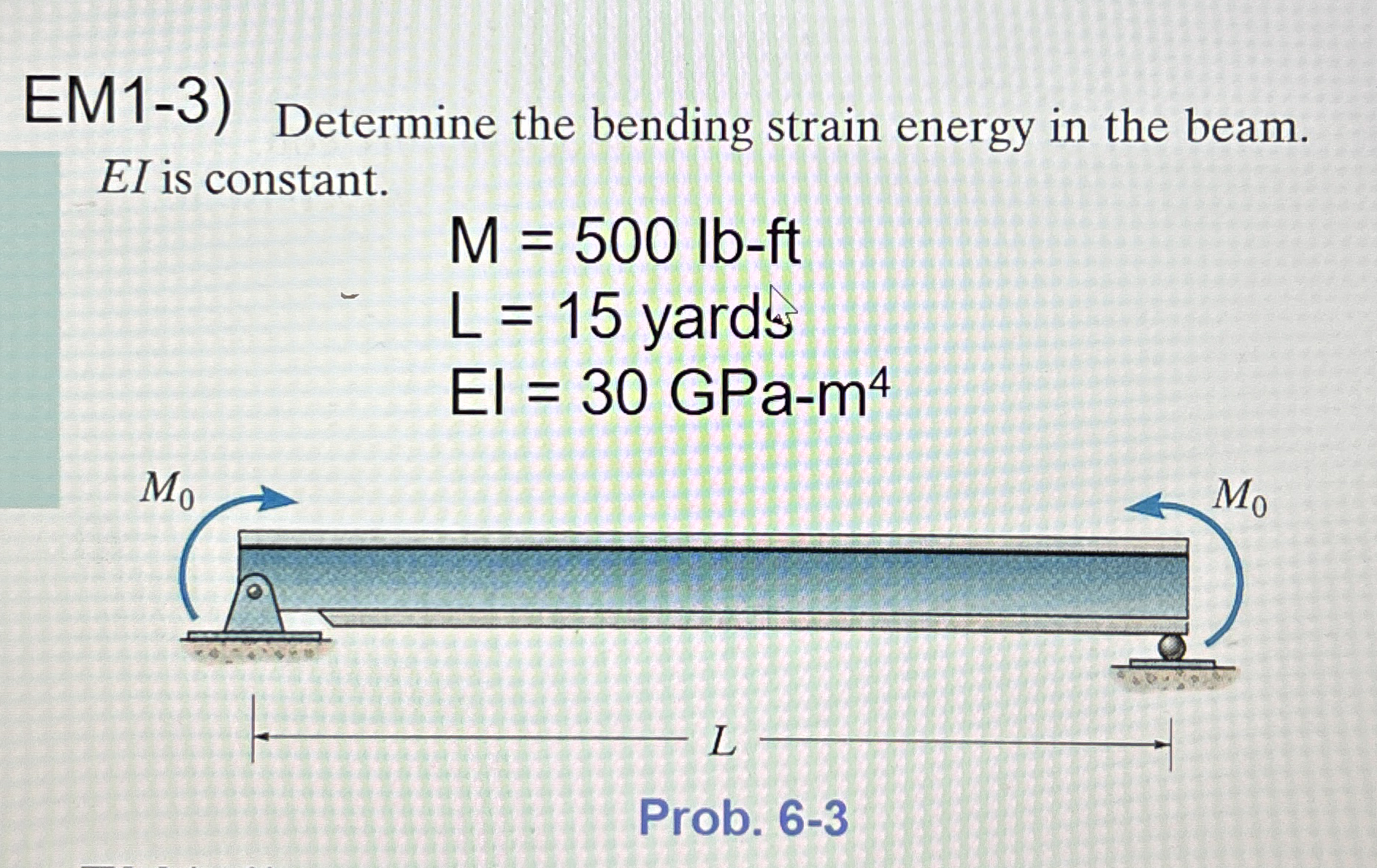 EM 1 - 3 ) Determine the bending strain energy in