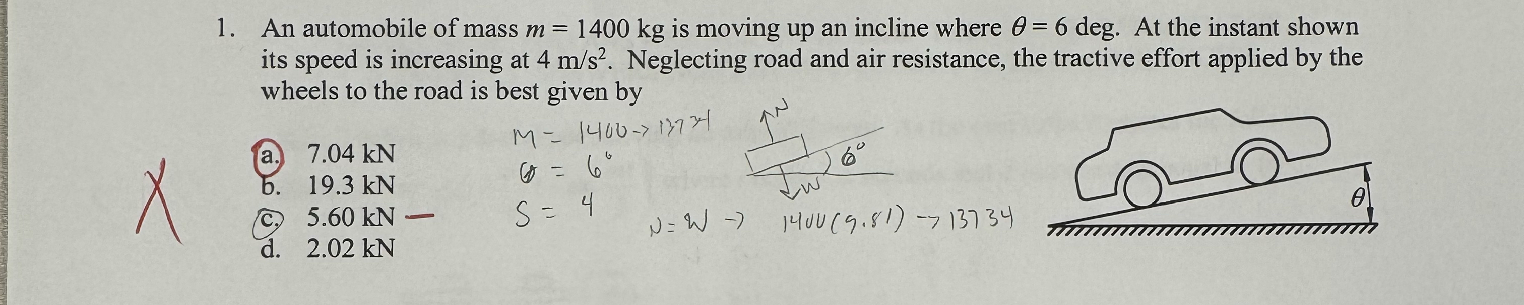 An automobile of mass m = 1 4 0 0 k g is moving