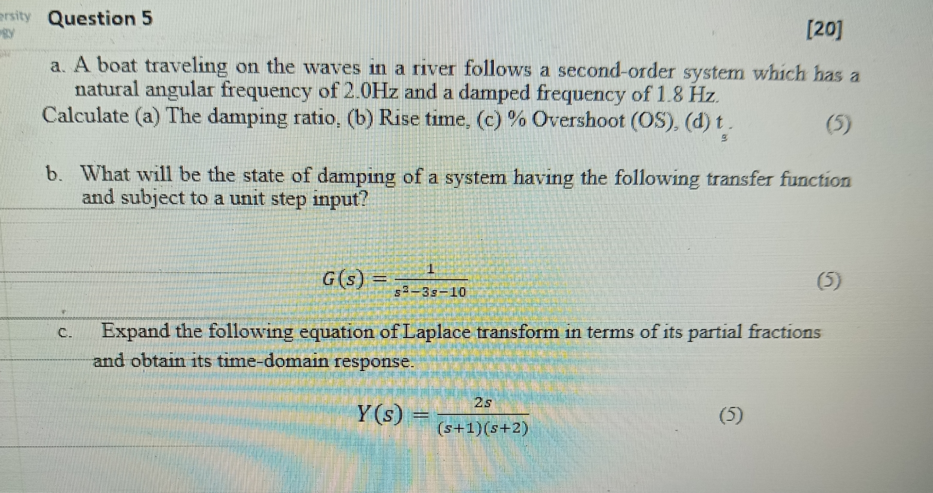 Question 5 [ 2 0 ] a . A boat traveling on the