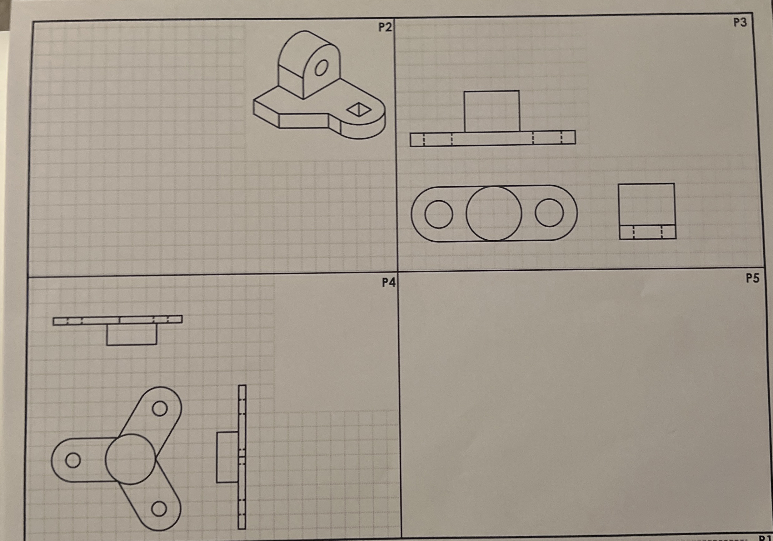 Draw out eah part. For P 2 draw the front, top,