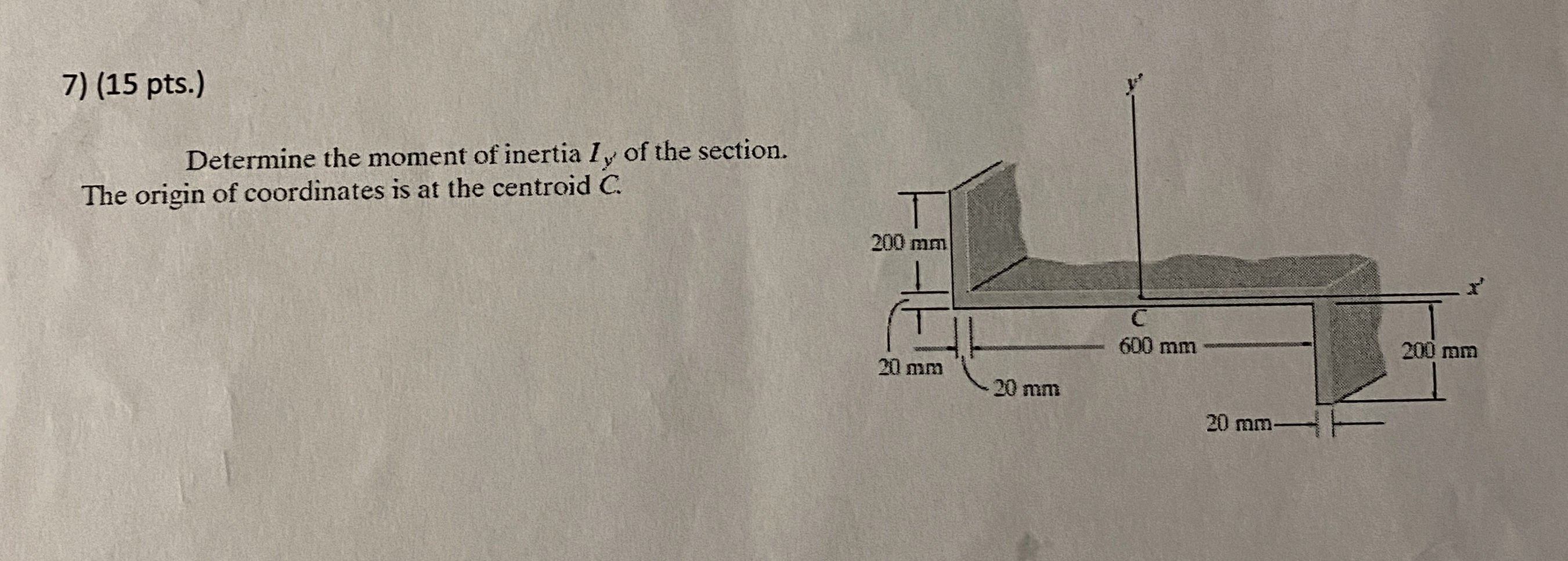 ( 1 5 pts . ) Determine the moment of inertia I y