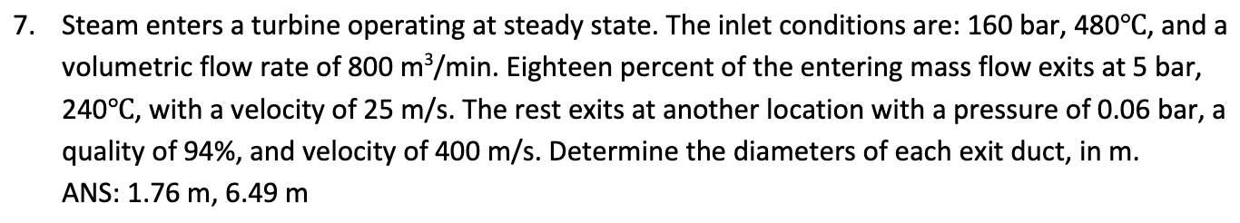 Steam enters a turbine operating at steady state.