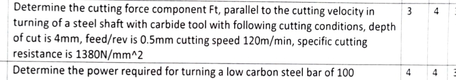 Determine the cutting force component Ft ,
