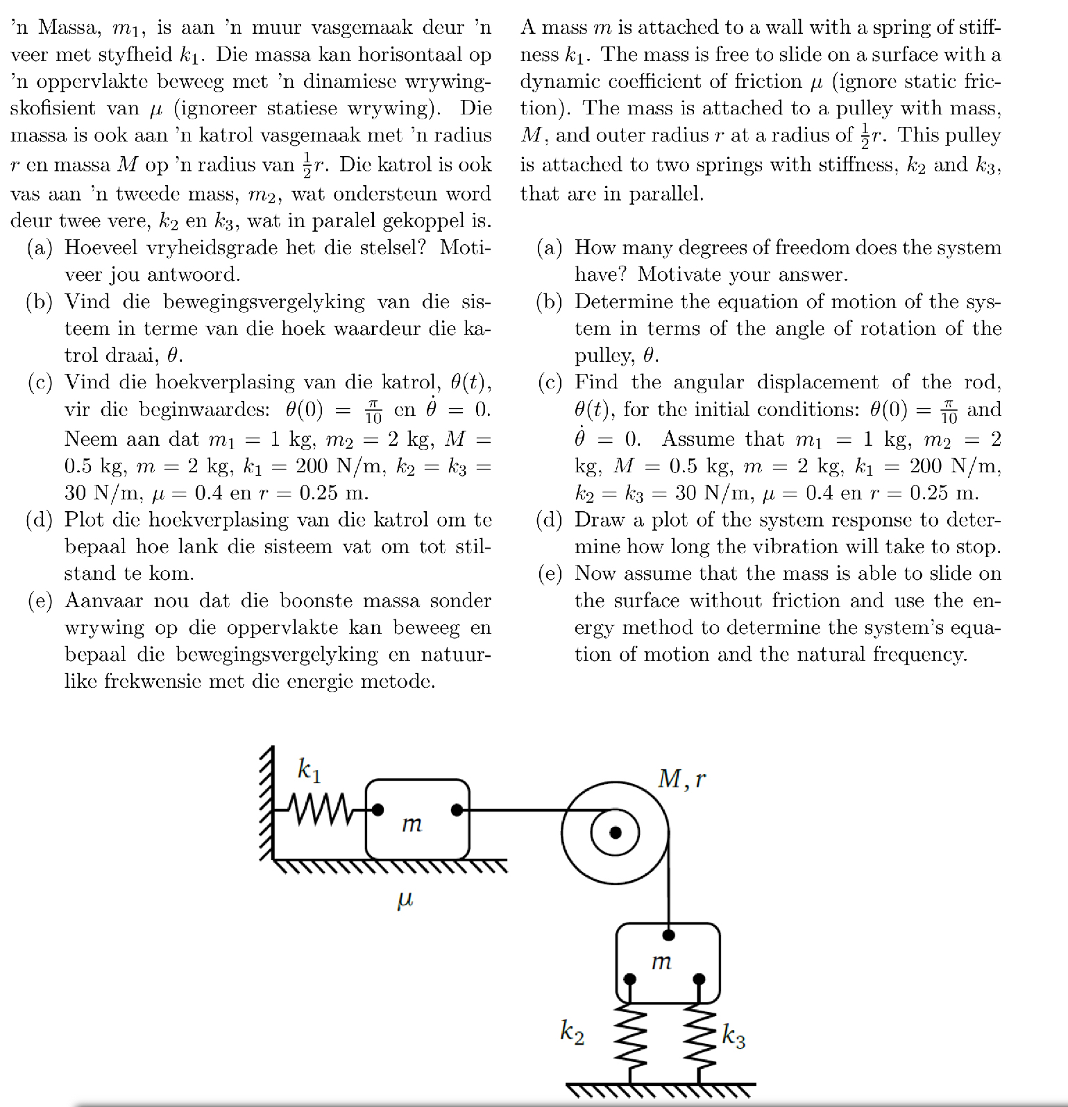 ' n Massa, m 1 , is aan ' n muur vasgemaak deur '