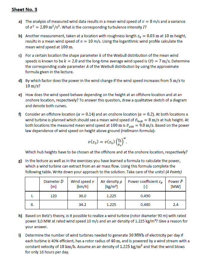 Sheet No . 3 a ) The analysis of measured wind