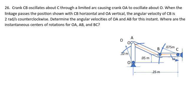 2 6 . Crank CB oscillates about C through a