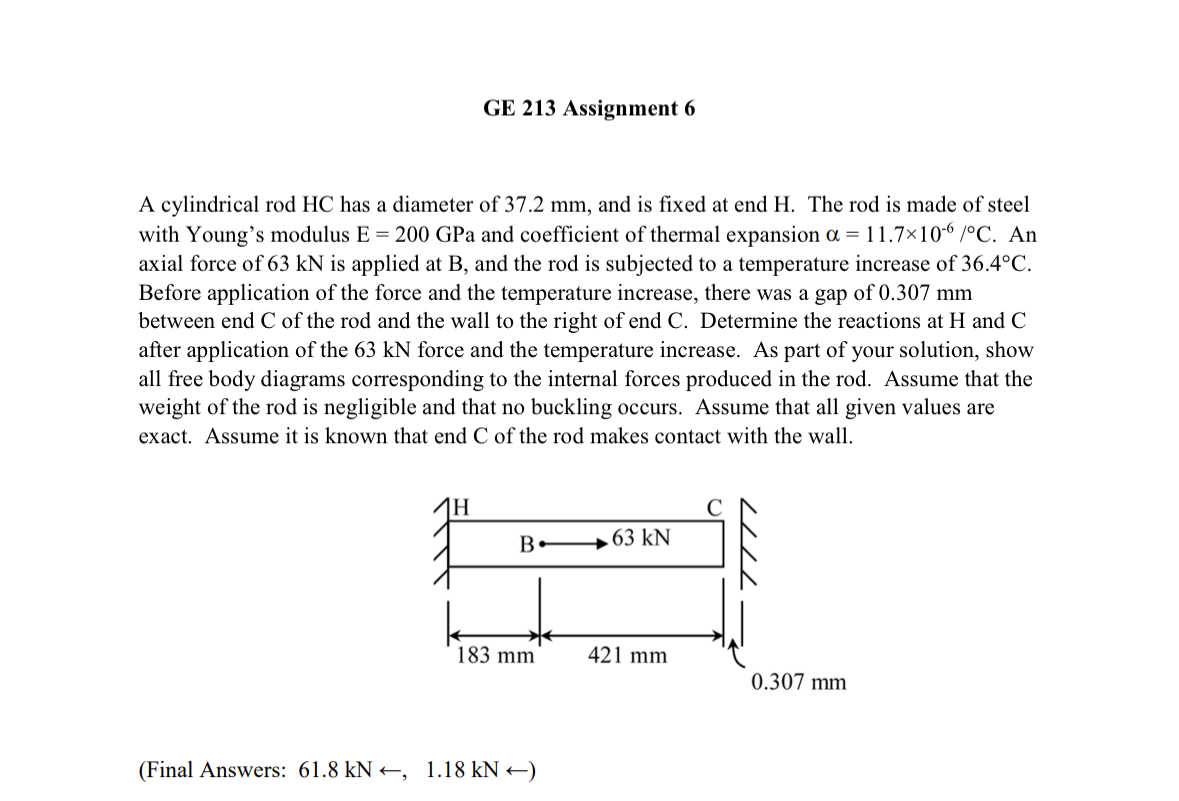 GE 2 1 3 Assignment 6 A cylindrical rod HC has a