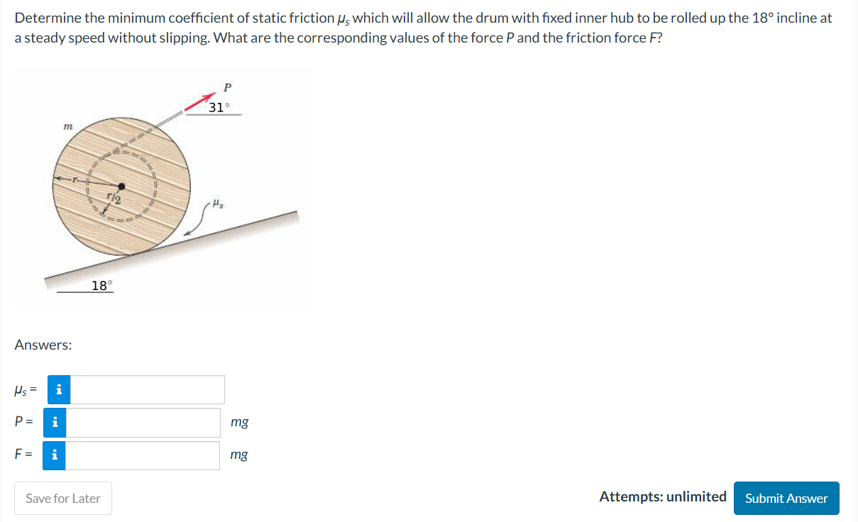 Determine the minimum coefficient of static