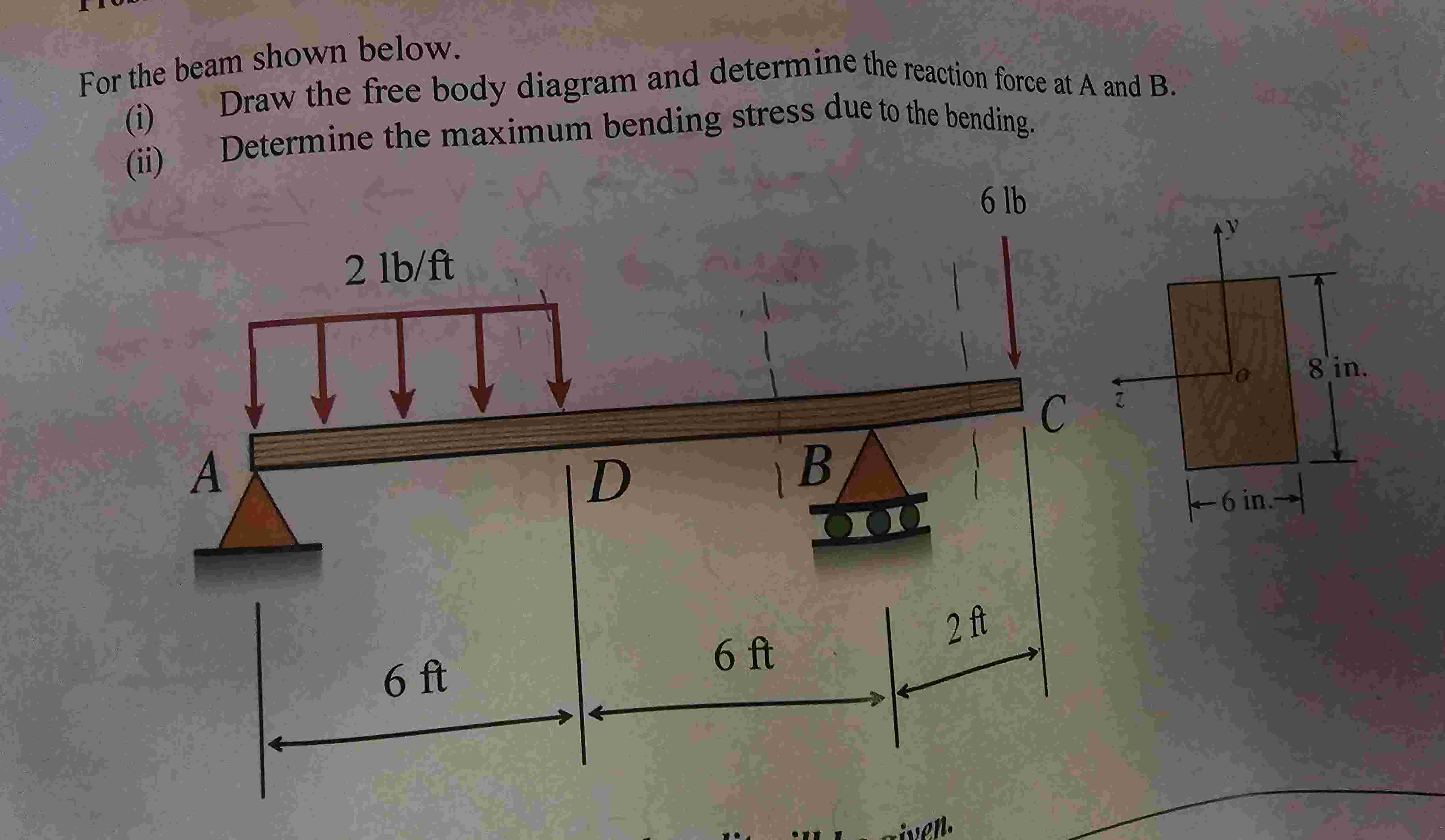 For the beam shown below. ( i ) Draw the free