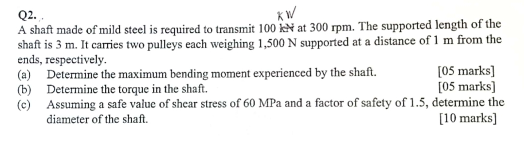 Q 2 . A shaft made of mild steel is required to
