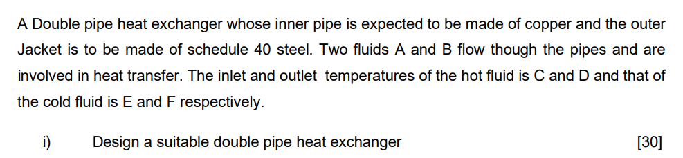 A Double pipe heat exchanger whose inner pipe is