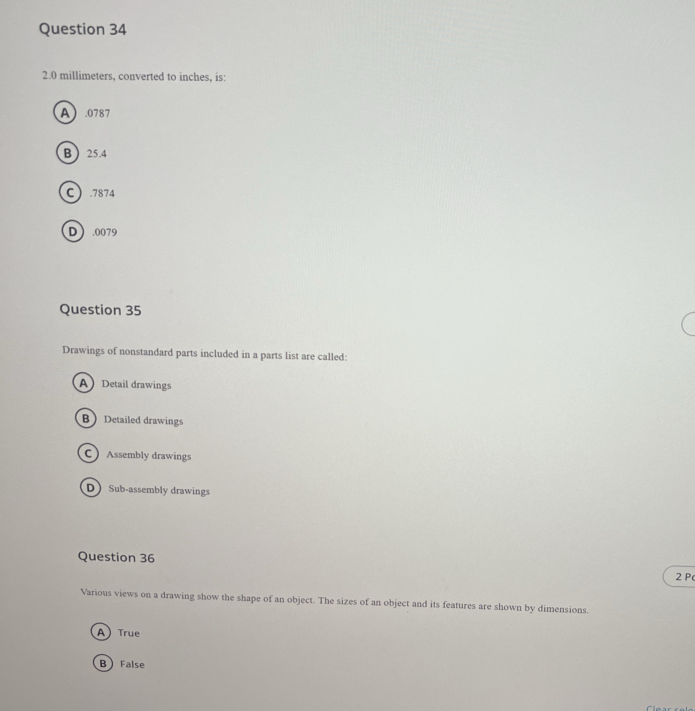 Question 3 4 2 . 0 millimeters, converted to