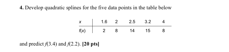 * * Use MatLab * * Develop quadratic splines for