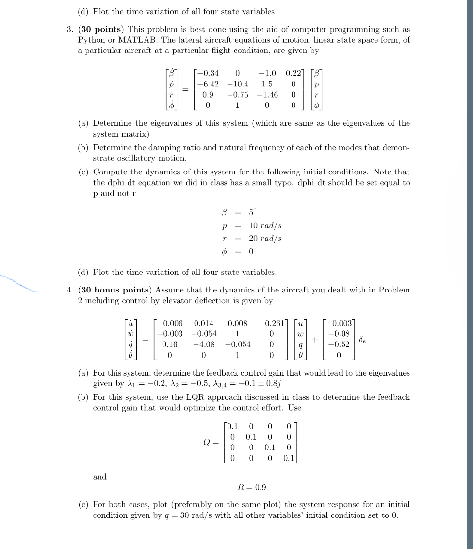 ( d ) Plot the time variation of all four state