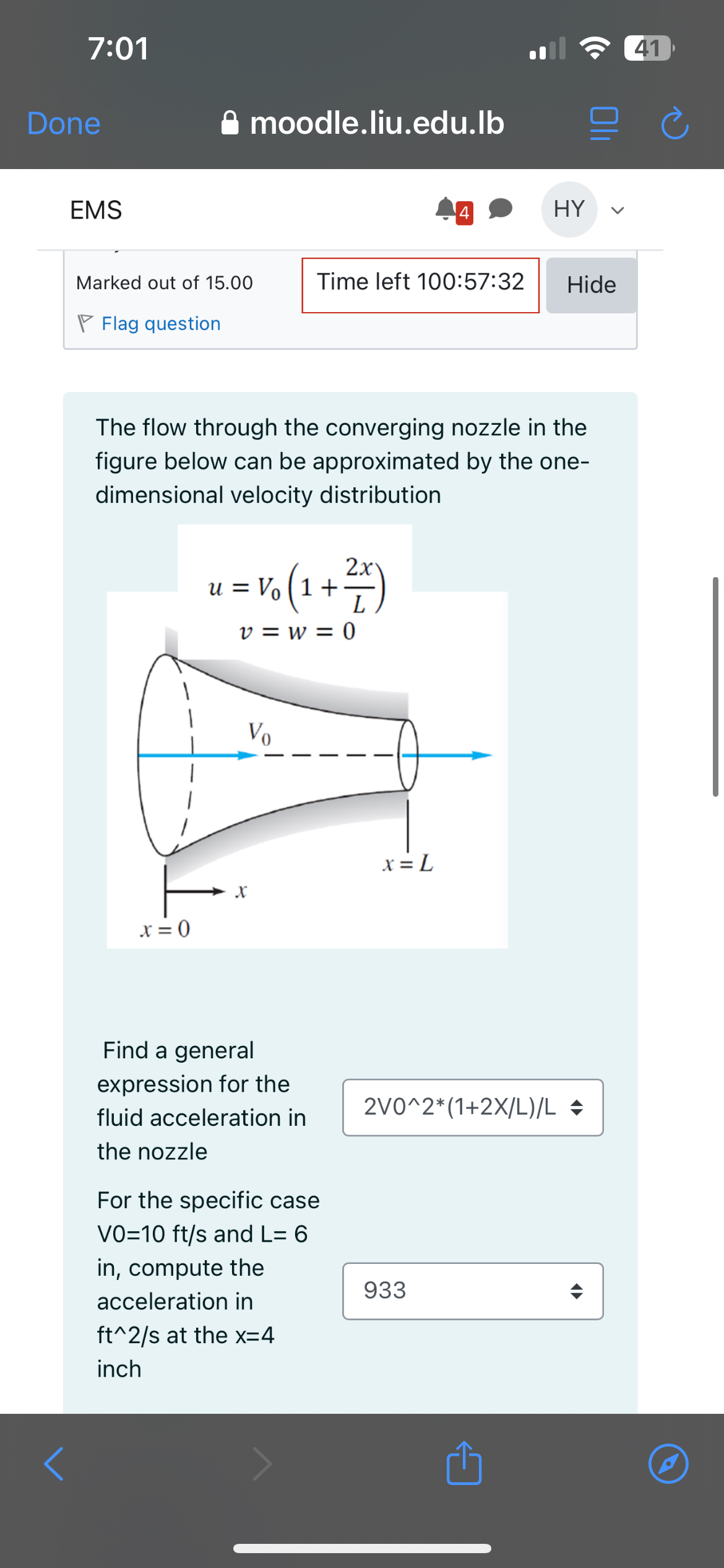 The flow through the converging nozzle in the