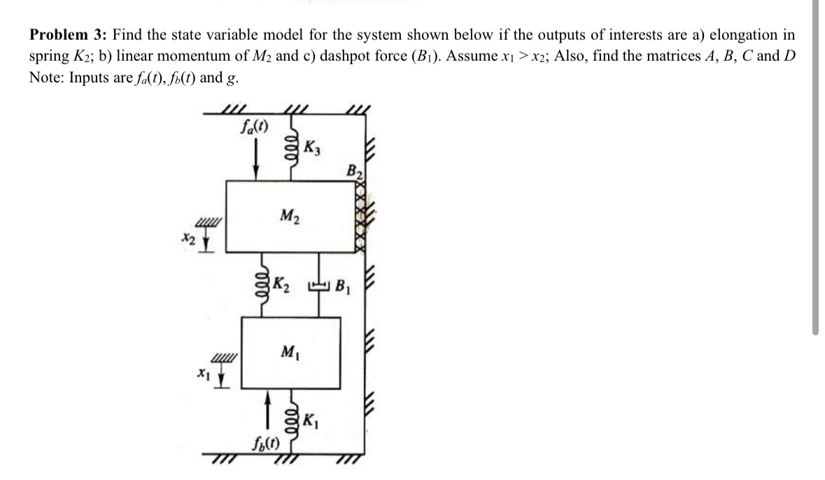 Problem 3 : Find the state variable model for the