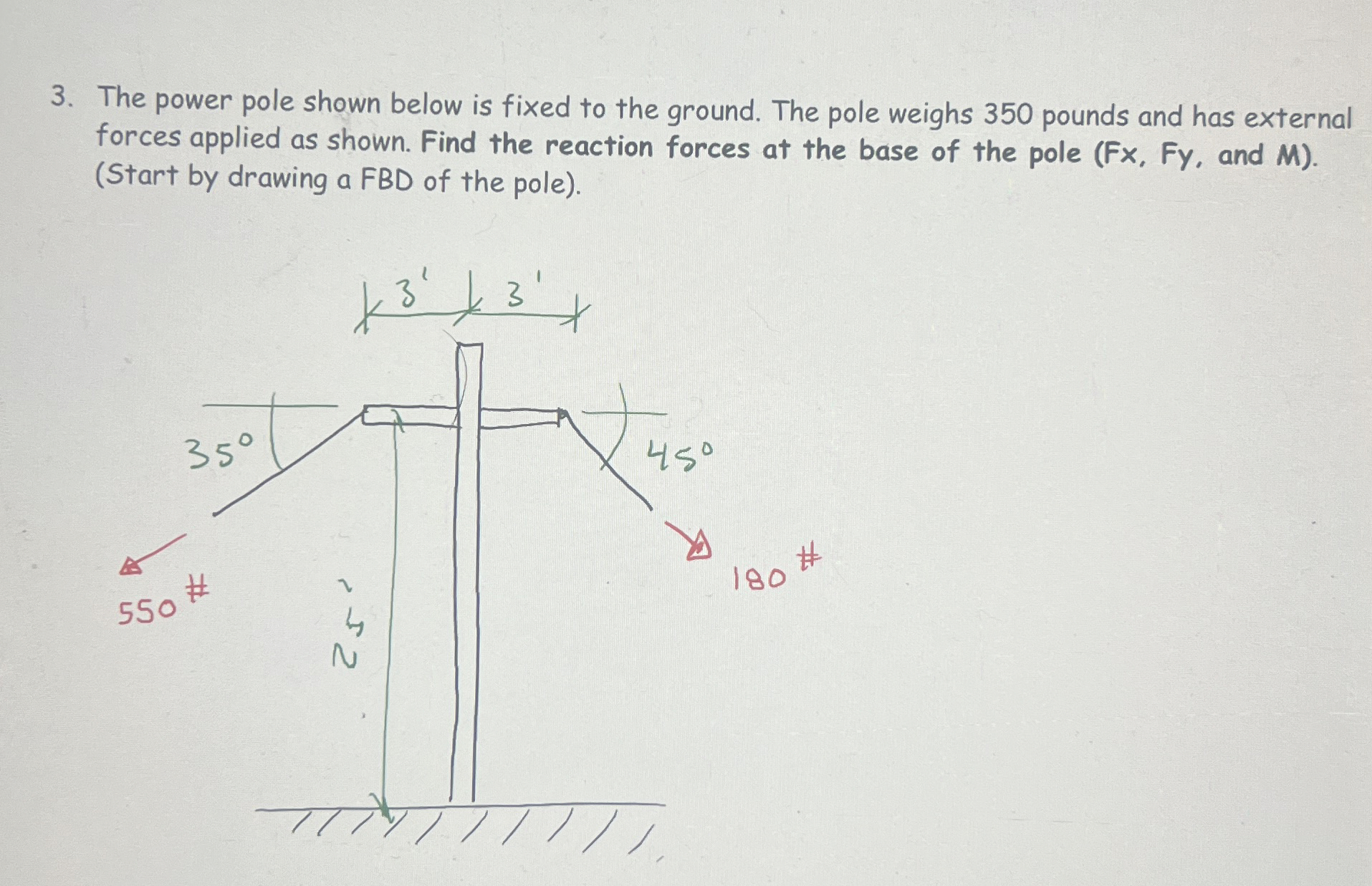 The power pole shown below is fixed to the