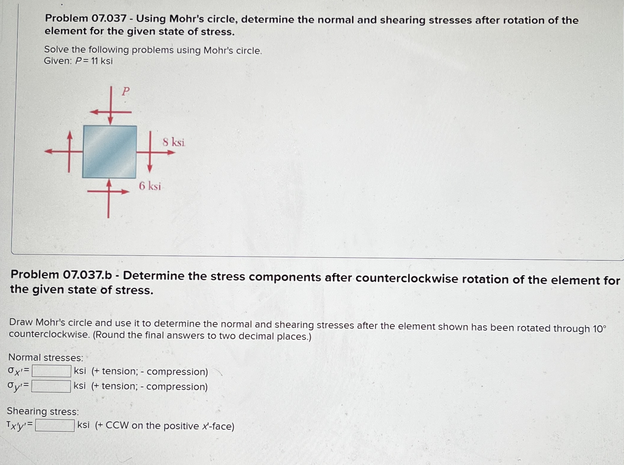 Problem 0 7 . 0 3 7 - Using Mohr's circle,